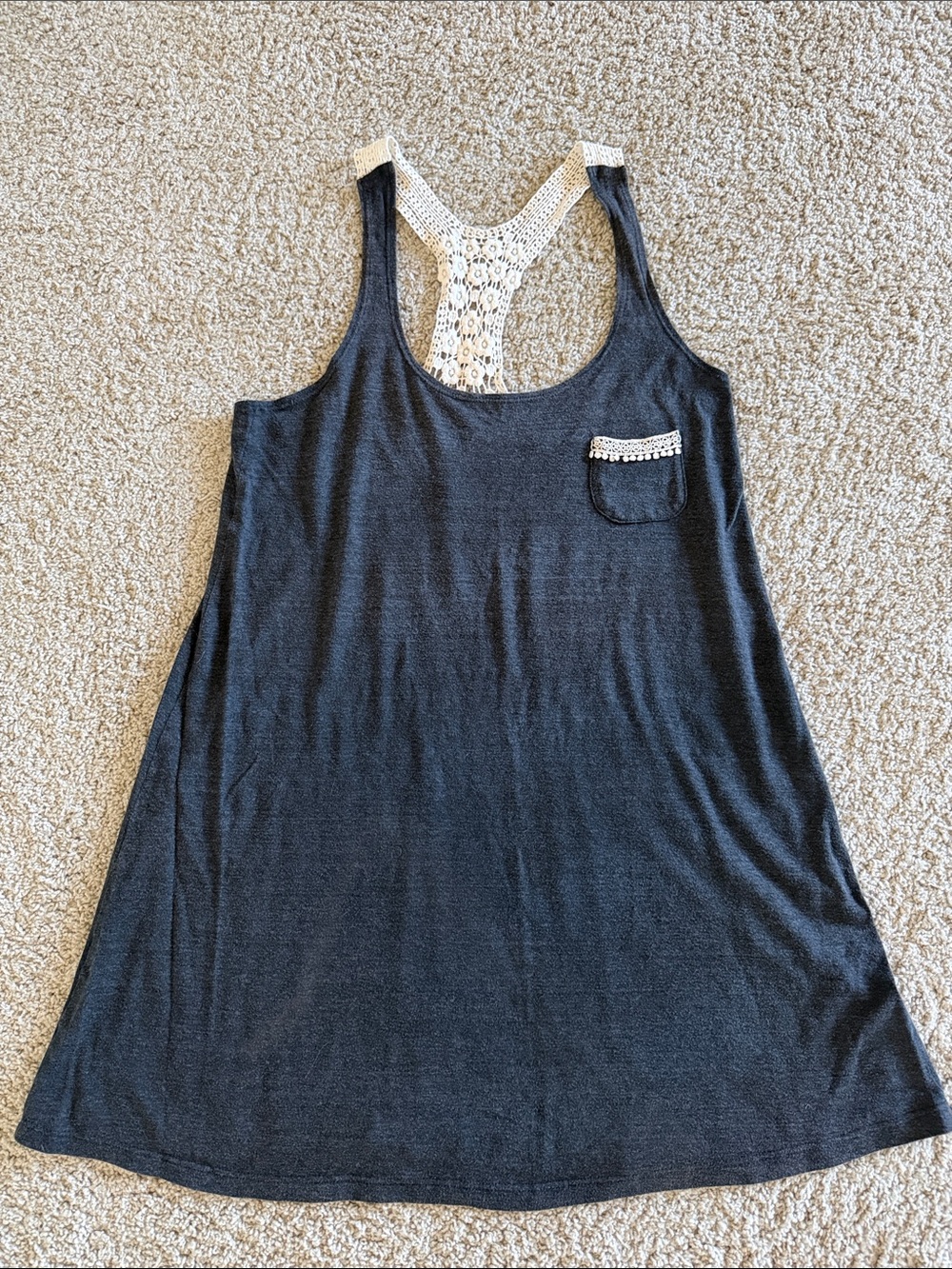 Lucky Brand Black Swim Coverup with Cream Lace Racerback
